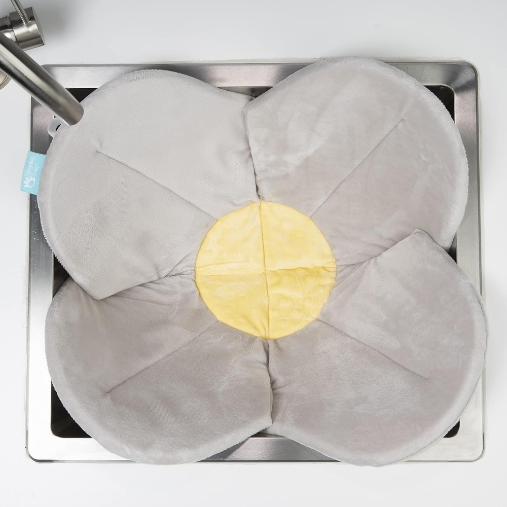 Blooming Bath Lotus Baby Bath Mat Gray Light Yellow 4 Petal Baby Sink Cushion